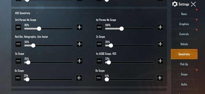 PUBG Mobile ADS sensitivity settings