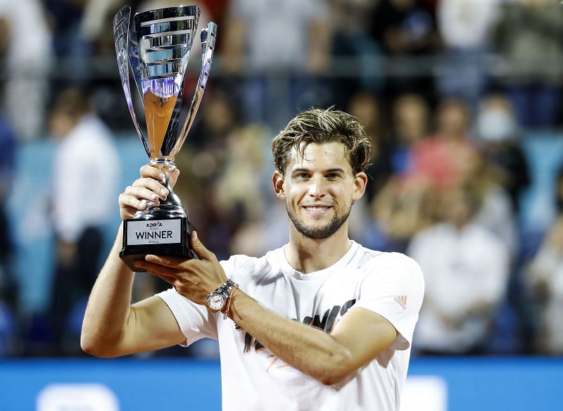 Dominic Thiem lifting the Adria Tour trophy