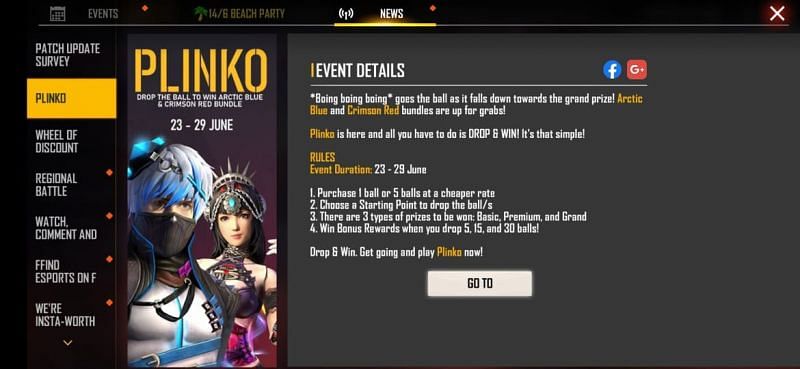 Plinko event in Free Fire