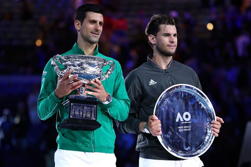 Dominic Thiem and Novak Djokovic at the Australian Open final.