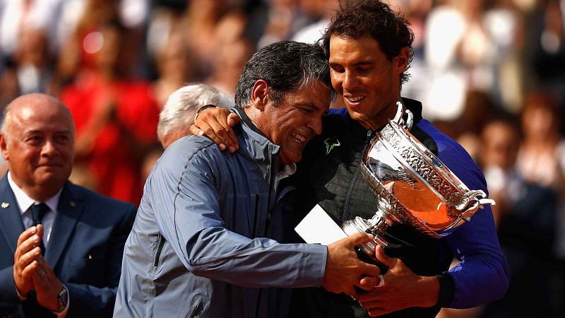 Toni Nadal with his nephew Rafael Nadal at Roland Garros