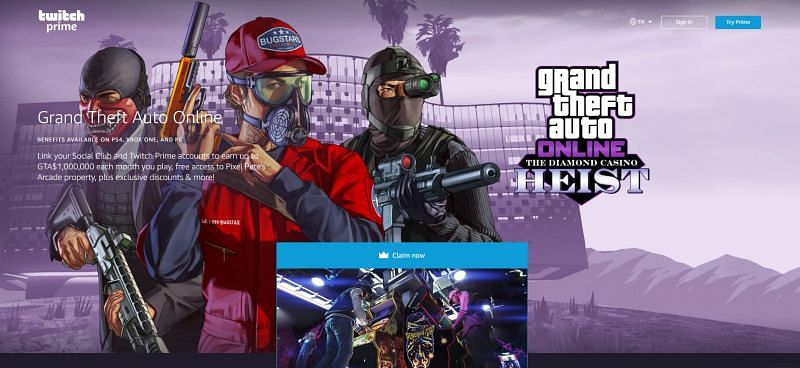 GTA: Online Twitch Prime Benefits can be availed from the GTA Online Twitch Prime website
