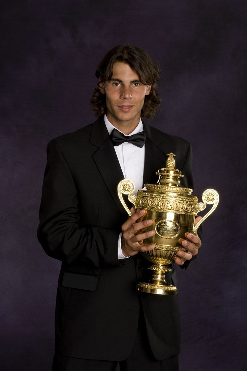 Rafael Nadal with the Wimbledon 2008 trophy