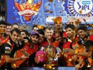 Sunrisers Hyderabad celebrating their IPL trophy in 2016