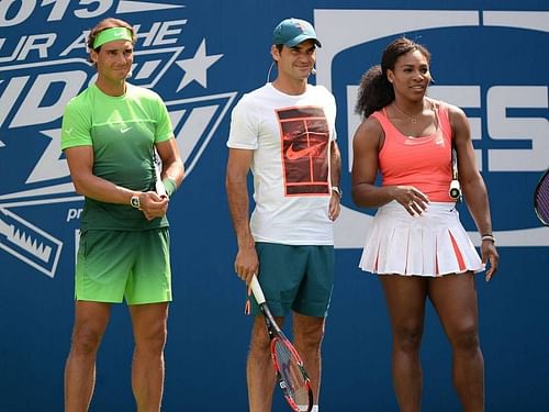 Roger Federer, Rafael Nadal and Serena Williams, pictured at an event in 2015