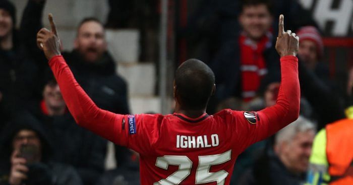 Odion Ighalo celebrates a goal for EPL giants Manchester United
