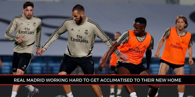 Real Madrid train under lights to get accustomed to their night fixtures.