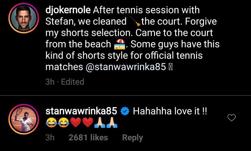 Stan Wawrinka makes his presence felt in the comments box of Novak Djokovic&#039;s post