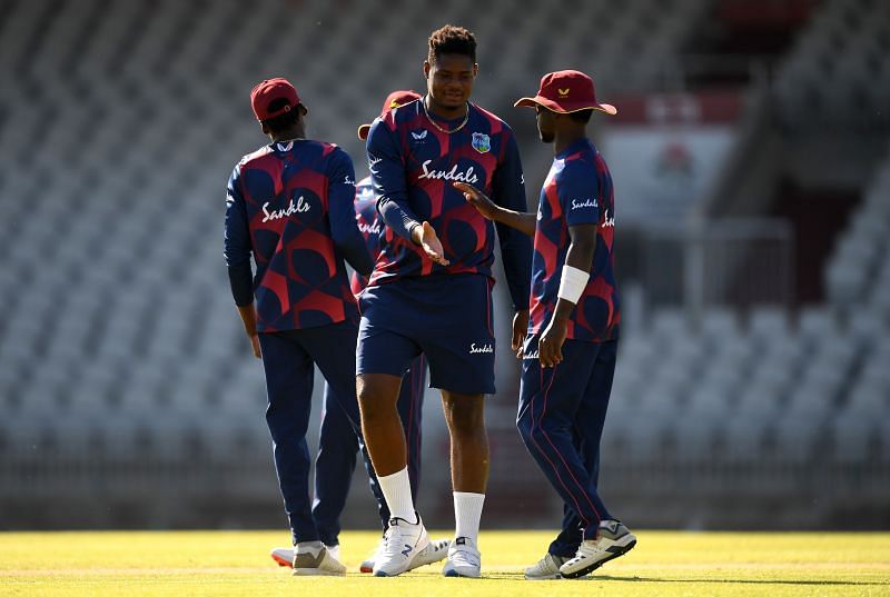 West Indies players during a warm-up game