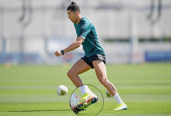Cristiano Ronaldo has seen donning special studs in practice