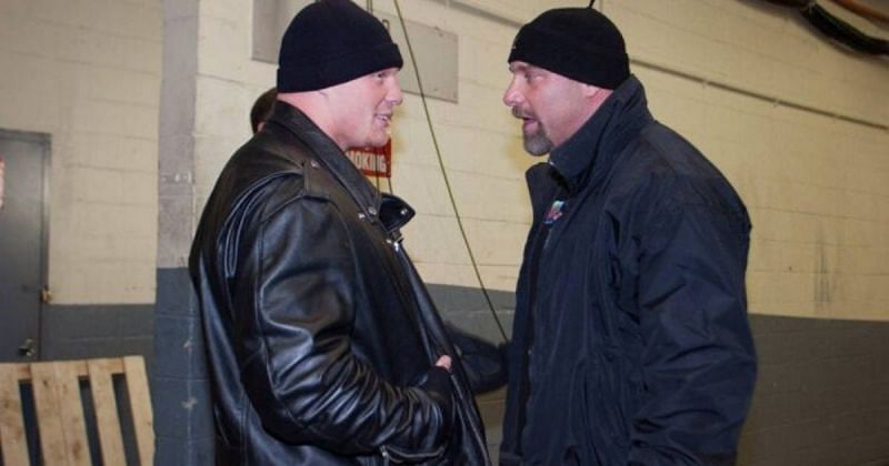 An old photo of Brock Lesnar and Goldberg