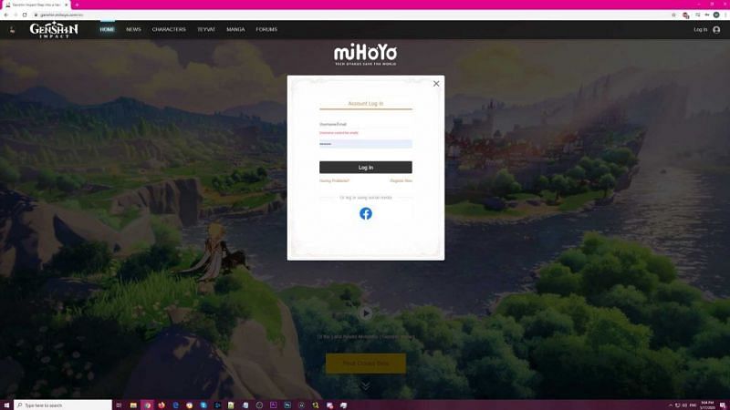 Genshin Impact Login/Registration page
