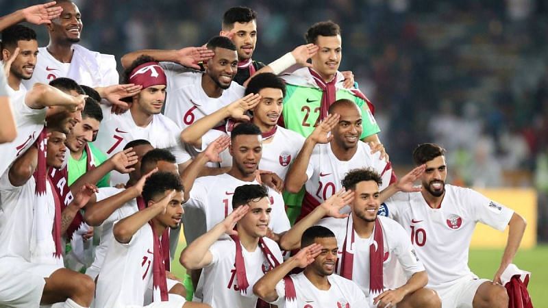 Qatar football team celebrates after lifting the 2019 AFC Asian Cup
