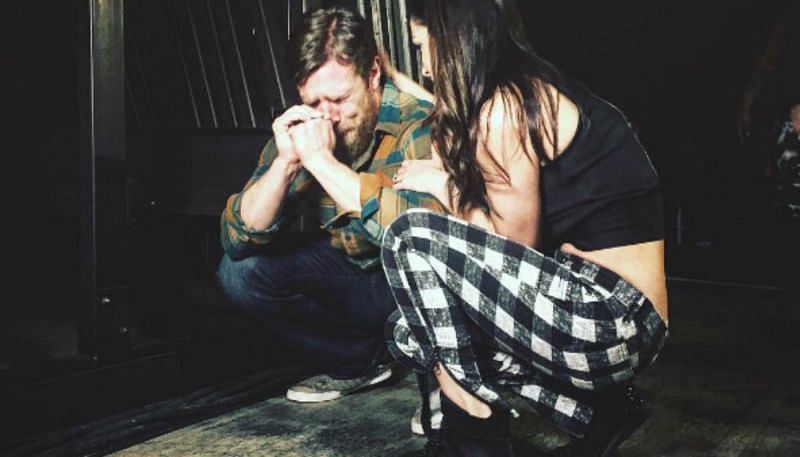 Daniel Bryan with Brie Bella backstage in WWE