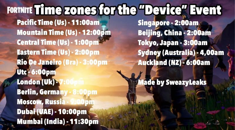 Know what time zone you are in for the Fortnite live event today (Image Credits: SweazyLeaks)