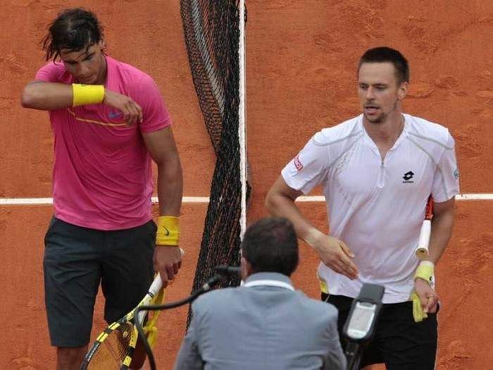 Robin Soderling after his victory over Rafael Nadal at 2009 Roland Garros