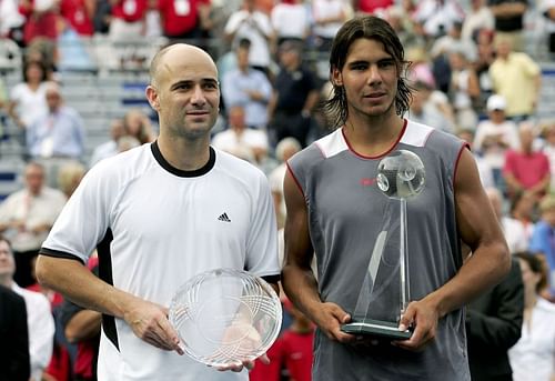 Nadal with his first Rogers Cup Masters trophy in 2005