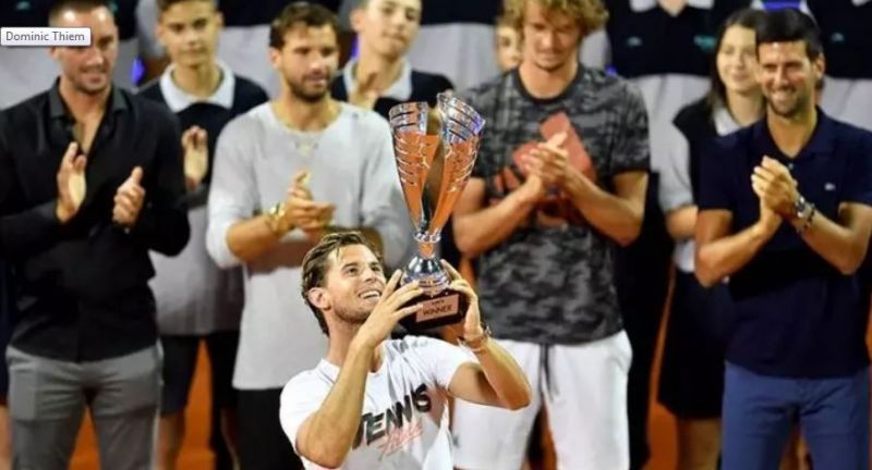 Dominic Thiem lifts the trophy after beating Filip Krajinovic in the Adria Tour final in Belgrade