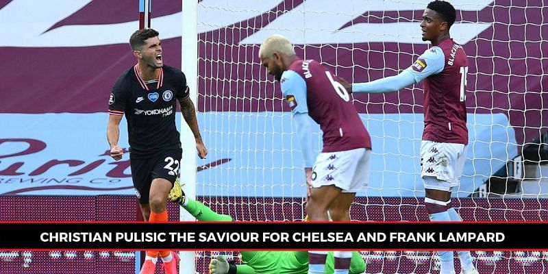 Christian Pulisic celebrates after he scores his teams first goal against Aston Villa FC at Villa Park