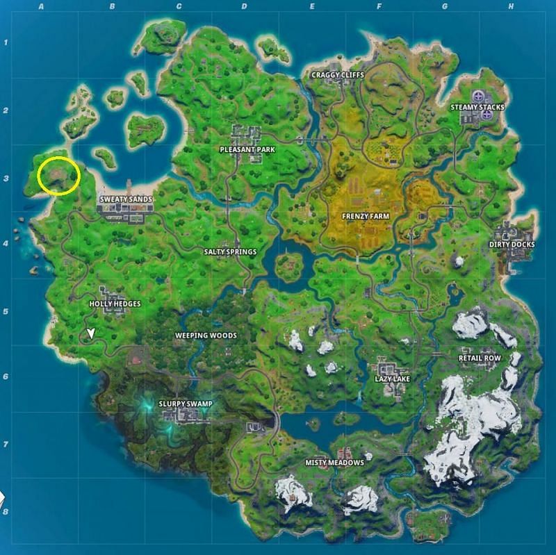 Castle highlighted on the Fortnite map.