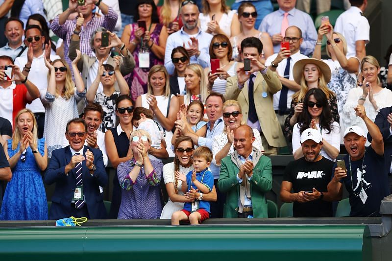 Stefan cheering for Novak Djokovic at Wimbledon 2018