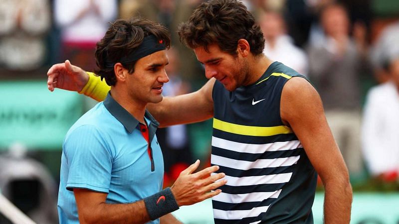 Juan Martin Del Potro (right) was distraught after a five-set loss to Roger Federer at 2009 Roland Garros