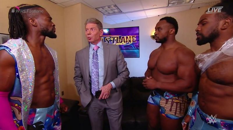 Vince McMahon with the New Day in his WWE office