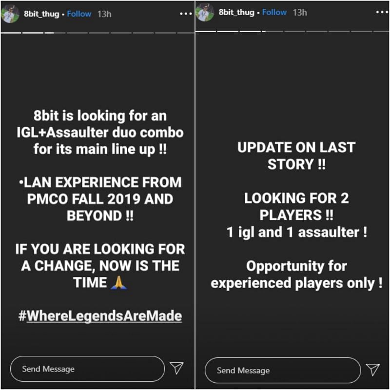 Stories posted by 8Bit Thug on his Instagram account