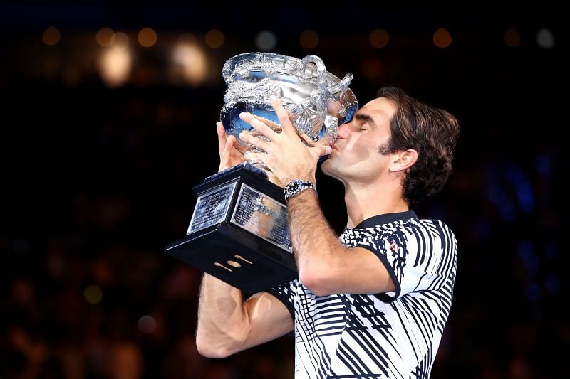 Roger Federer after winning the Australian Open in 2017