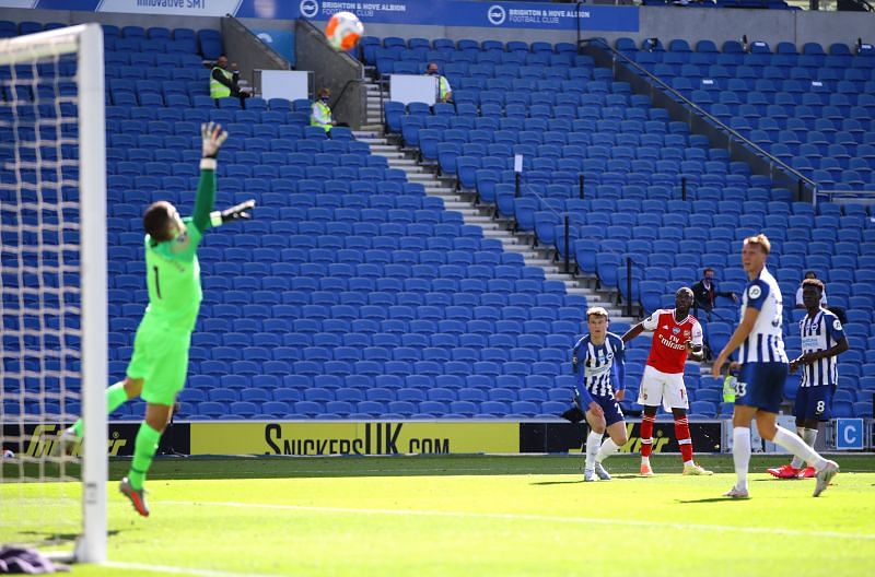 Nicolas Pepe during Arsenal&#039;s Premier League game against Brighton and Hove Albion