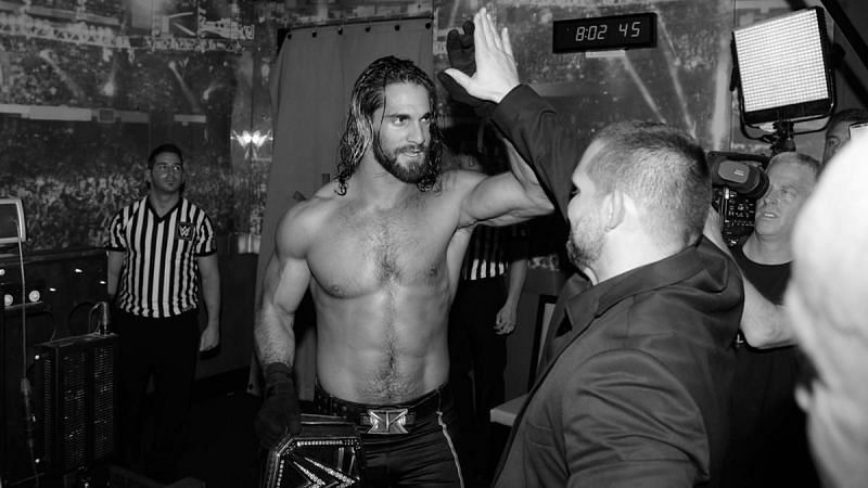 Seth Rollins backstage after WrestleMania 31 win