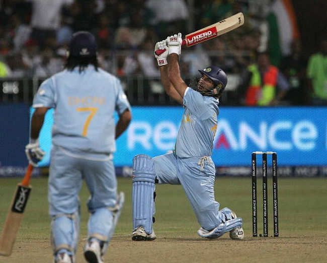 Yuvraj Singh hitting one of six sixes in that memorable Stuart Broad over at the 2007 T20 World Cup.