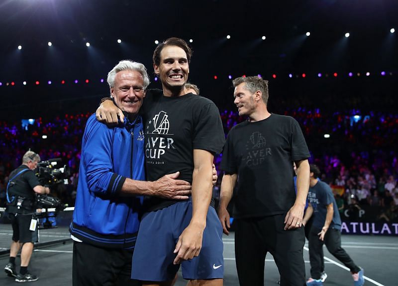 Bjorn Borg and Rafael Nadal during the 2019 Laver Cup