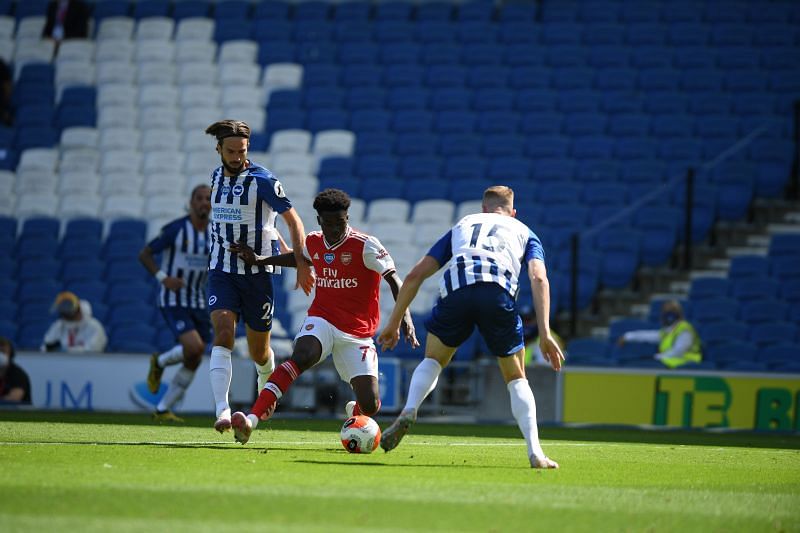Bukayo Saka in action against Brighton