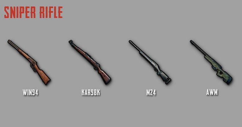 Sniper rifles in PUBG Mobile. Image: zilliongamer.