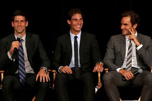 Roger Federer, Rafael Nadal and Novak Djokovic (from right to left)