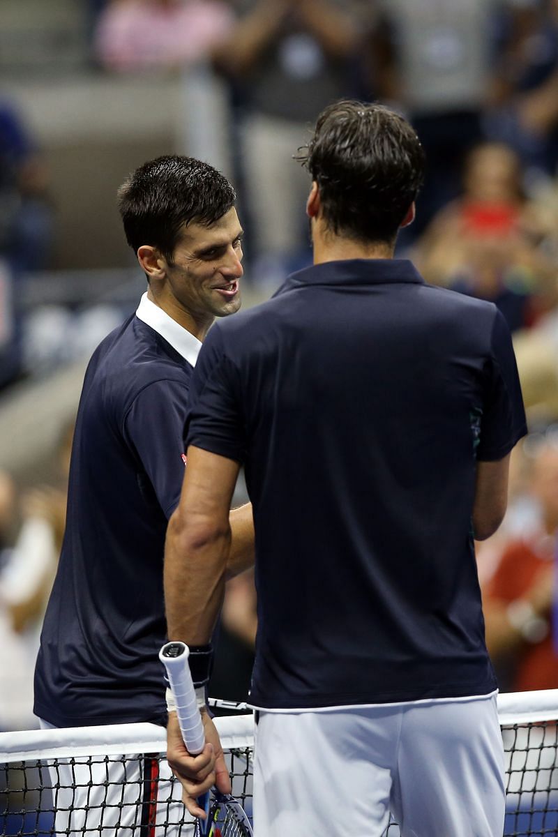 Novak Djokovic and Feliciano Lopez at US Open 2015