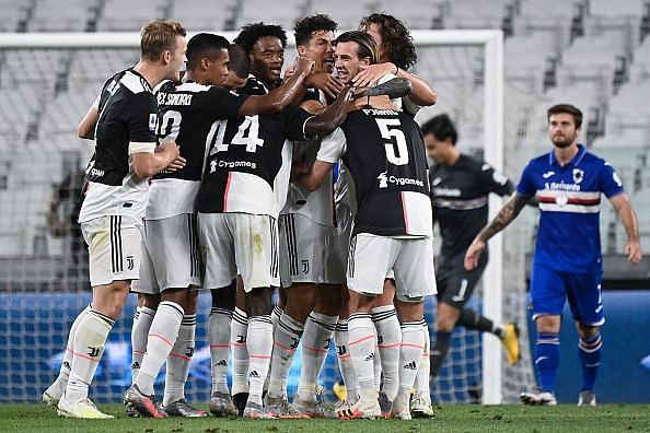 Juventus secured their ninth consecutive Serie A title after a 2-0 win over Sampdoria