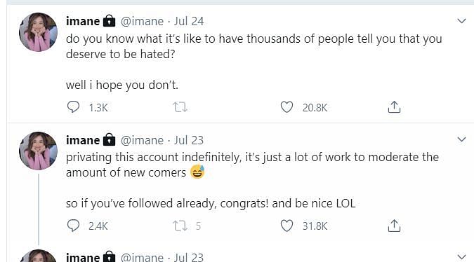 The posts from Pokimane&#039;s now personal Twitter account