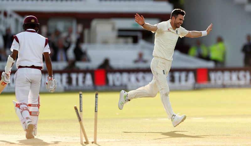 James Anderson bowled Kraigg Brathwaite using a banana in-swinger in an earlier series between the two teams.