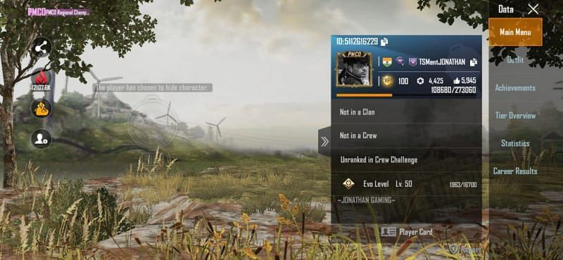 Jonathan's PUBG Mobile ID, stats, K/D ratio, setup and more