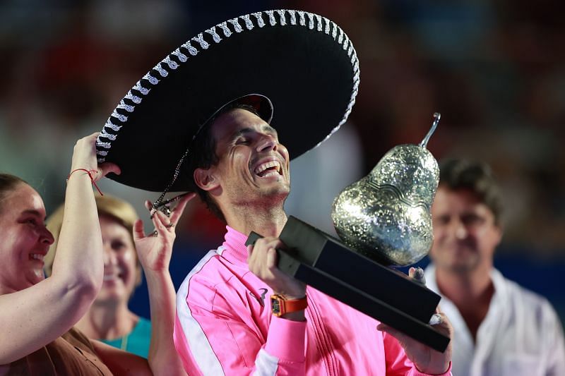 Rafael Nadal with the Mexico Open trophy