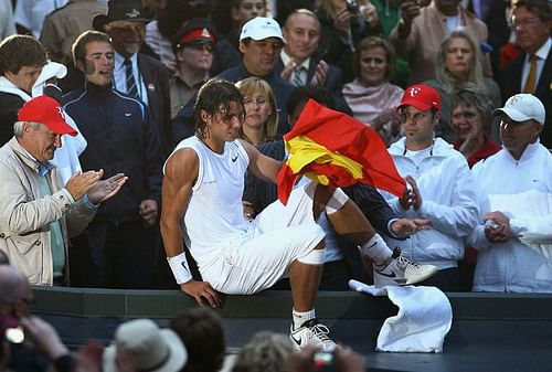 Rafael Nadal after winning Wimbledon in 2008