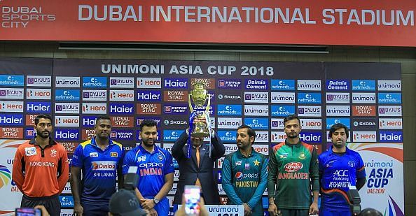 Anshuman Rath (first from left) posing with other captains at Asia Cup opening ceremony