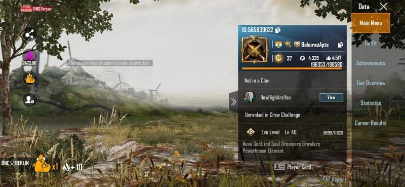 Novaking&#039;s profile in PUBG Mobile.