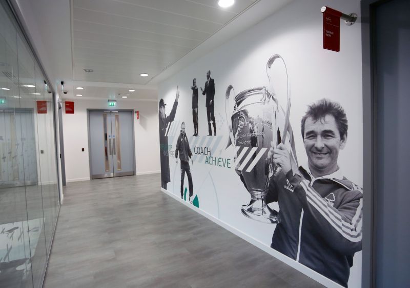 Nottingham Forest has the picture of Brian Clough lifting the European Cup in their tunnel.