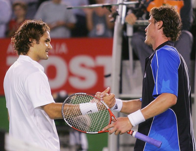 Roger Federer and Marat Safin at Australian Open 2005
