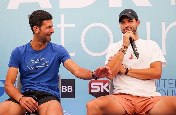 Novak Djokovic (L) and Grigor Dimitrov at the Adria Tour