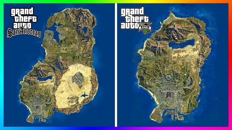GTA 5: confira a comparação entre o mapa de GTA 5 e GTA San Andreas