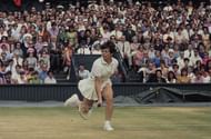 Billie Jean King in action at Wimbledon 1968